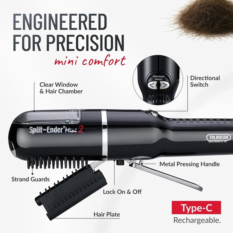 Split ender Mini 2 – Original Cordless Split End Hair Trimmer for Dry, Damaged, Brittle, Curly, Frizzy, or Straight Hair – Rechargeable Hair Clipper, Home Styling Tool for Split Ends (Black) - Image 5